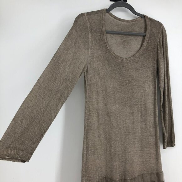 Boutique Taupe Lace Tiered Ruffle  Flowy Round neck Long Sleeve Tunic Dress - Picture 9 of 16